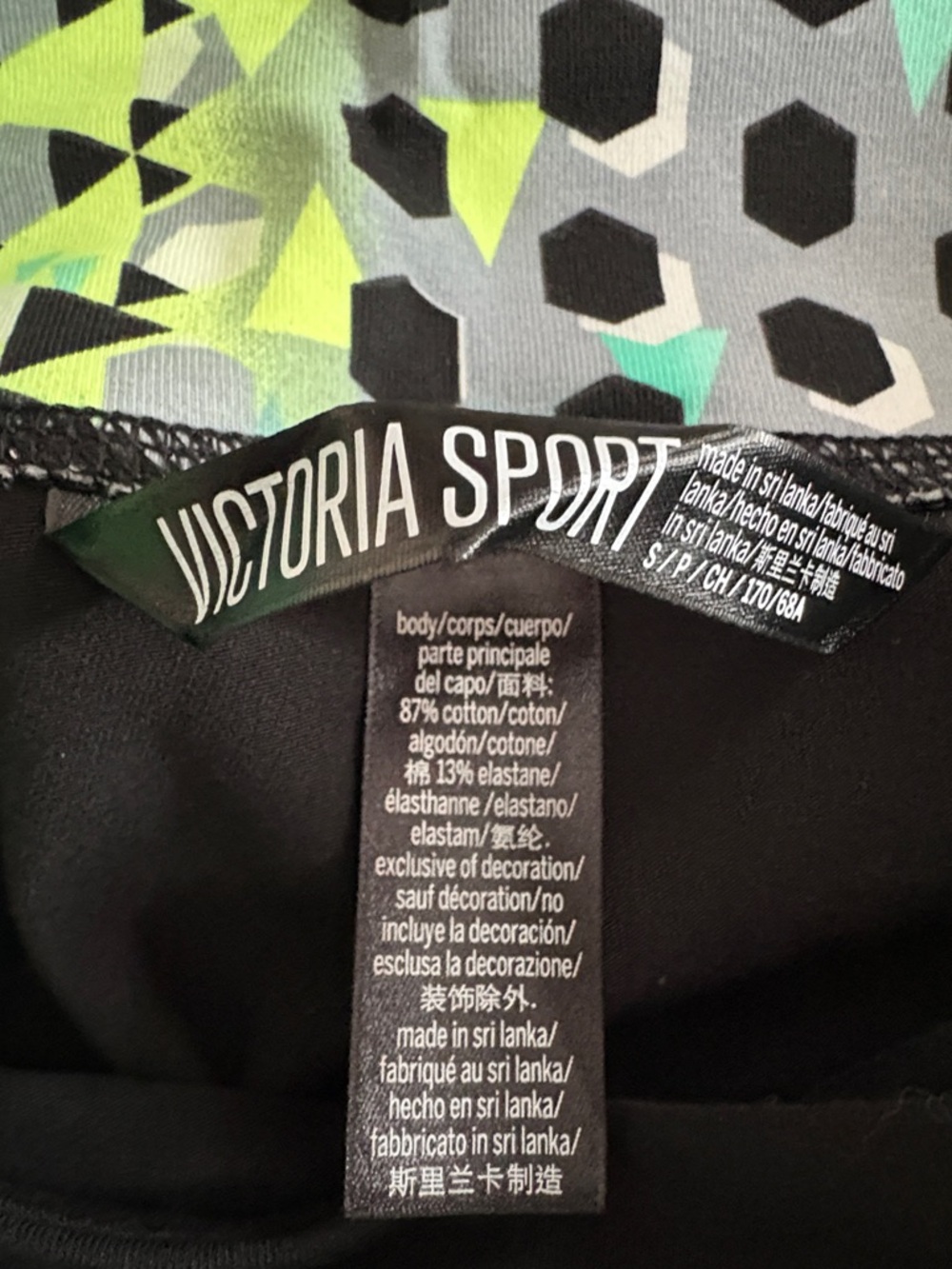 NWT- Victoria Sport Black Leggings with Teal Geometric Fold-Over Waistband - Picture 5 of 5